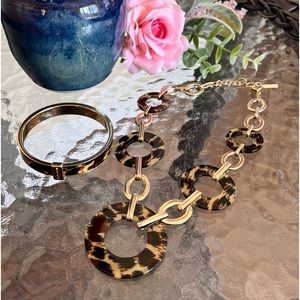 Nine West Animal Leopard Print Disc Necklace & Matching Bangle Bracelet